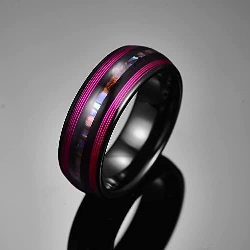 Corato 8 mm Bague en Carbure de Tungstène Noir pour homme Avec Corde de Guitare Violette et Bague de Mariage incrustée de Coquille d'Ormeau Finition Polie Bombée Taille 54-67 - Image 3