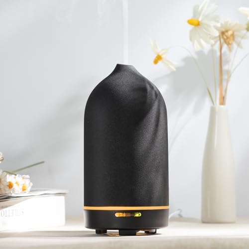 DIFFUSEUR D'ARÔMES POUR HUILES Essentielles, 120 ml de Qualité Supérieure, Humidificateur à Ultrasons, Difffuseur d'Huiles Essentielles en Céramique, Bureau, Spa (Noir) - Image 3