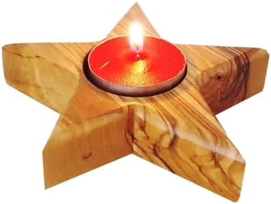 CleanPrince 1 Pièce Bois - Porte-Bougies 10,5 cm BOIS D 'OL IVIER ÉTOILE AVEC 7 POINTES 25 MM Hauteur Chandelier Bougeoir