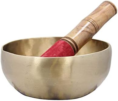 Bol chantant Tibétain Jaune - Om Mani Padme Hum - Comprend un bol chantant de 17,8 cm et un MAILLET - pour la guérison, La Méditation et le Yoga