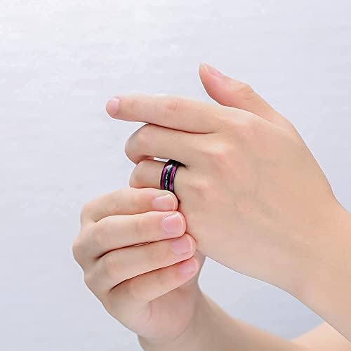 Corato 8 mm Bague en Carbure de Tungstène Noir pour homme Avec Corde de Guitare Violette et Bague de Mariage incrustée de Coquille d'Ormeau Finition Polie Bombée Taille 54-67 - Image 5