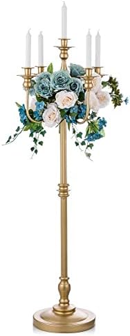 Sziqiqi 124cm bouge ou ou lustre en métal, candélabre à 5 bras porte-bouge