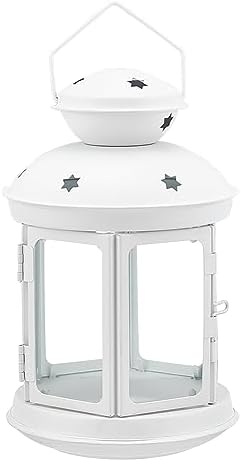 Ahandmaker Lanternes à Bougie au Design Vintage Avec étoiles, bougeoir portable en fervec fenêtre en verre transparent, lampe de nuit, décoration romantique de Noël, Fête de Mariage (Blanc)