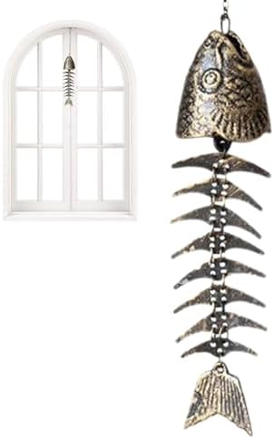 Primuz Carillon Éolien en Forme d'os de Poisson, Carillon à Vent Suelette de Poisson, Carillon à Vent Antique à Suspendre, Carillon éolien pour Jardin, Maison, Cour, Porche - Mélodie apaisantete