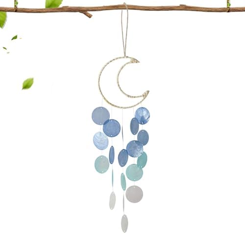 Shells Wind Chime - Blue Shell Wall Decor, Coastal Wind Chimes | Carillons de Venture Suspendus au style Lune, Relaxants de Carillons de Coquille apaisante pour Le Jardin, La Cour, Le Balcon, Le Porche - Image 7