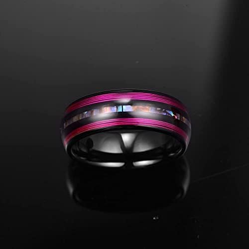 Corato 8 mm Bague en Carbure de Tungstène Noir pour homme Avec Corde de Guitare Violette et Bague de Mariage incrustée de Coquille d'Ormeau Finition Polie Bombée Taille 54-67 - Image 2
