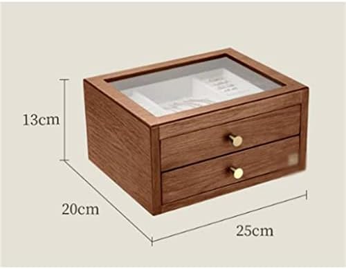 Boîte de Rangement de Bureau à Bijoux en Noyer, Boîte de Présentation en Bois à Double Tiroir pour Bijoux (D 25 * 20 * 13CM) - Image 2