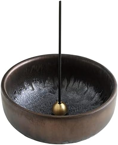 Asayu Japan Porte Encens Zen en Céramique Avec Brûeur d'Encens en Lauton pour Bâts, Récupérarator de Cendres Fabrique au Japon, Couleur