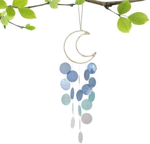 Shells Wind Chime - Blue Shell Wall Decor, Coastal Wind Chimes | Carillons de Venture Suspendus au style Lune, Relaxants de Carillons de Coquille apaisante pour Le Jardin, La Cour, Le Balcon, Le Porche - Image 8