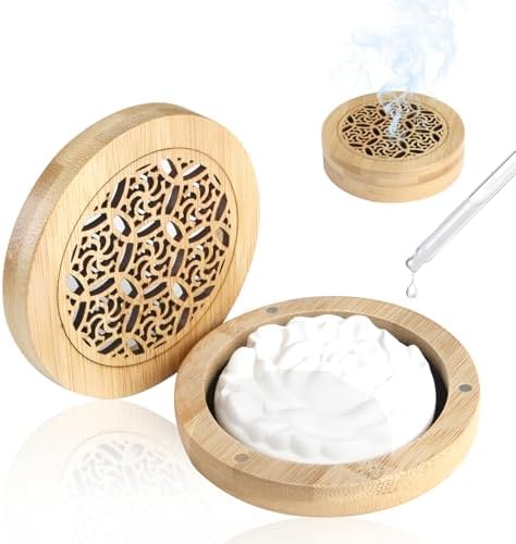 Diffuseur d'Huiles Essentielles en Plâtre Avec Boîte à Parfum en Bois, Parfum Galet DiFfuseur Huiles Essentielles Voiture Assainissseur d'Air Aroma (D)