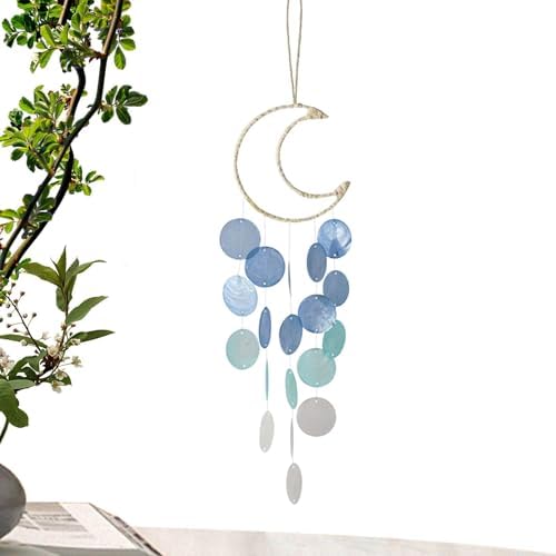 Shells Wind Chime - Blue Shell Wall Decor, Coastal Wind Chimes | Carillons de Venture Suspendus au style Lune, Relaxants de Carillons de Coquille apaisante pour Le Jardin, La Cour, Le Balcon, Le Porche - Image 9