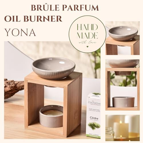 Brûle Parfum Yona - Brûleur Fondant Cire Parfumée - Difffuseur Huile Essentiellle et Parfum d'Ambiance - Bougeoir Aromathérapie Porte Bougie en Bois et CéraMique DÉCORATIF - HAUTEUR: 12 CM - ZEN'Arôme - Image 2