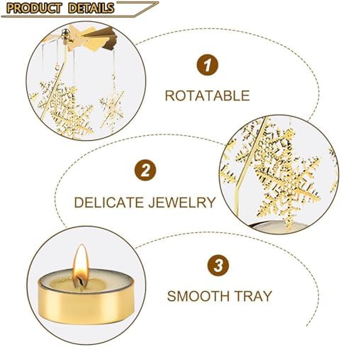 CHANDELIER ROTATIF 360 ° ROMANTIQUE TOURNANTE BOUGEOIR 4,6 X 13 cm Bougeoir de Noel Décoration anniversaire Décoration de Cheminée de Fête de Mariage pour Maman Femme et Enfant Cadeaux (Flocon de Neige) - Image 5