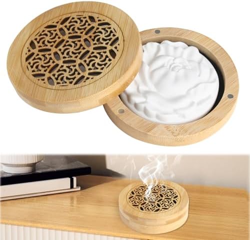 Diffuseur d'Huiles Essentielles en Plâtre Avec Boîte à Parfum en Bois, Parfum Galet DiFfuseur Huiles Essentielles Voiture Assainissseur d'Air Aroma (D) - Image 7
