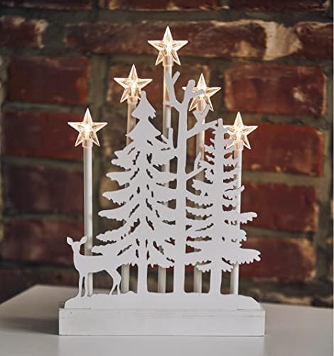 EMOS BOUGEOIR LED EN BOIS AVEC 5 BOUGIES EN FORME D'ÉTOILE, Température de Couleur Blanc Chaud, Fonctionne Avec 2 Piles AA, InteriEur IP20, Fonction Minuterie 6/18 H, Durée de Vie 10 000 H, 24 x 35,5