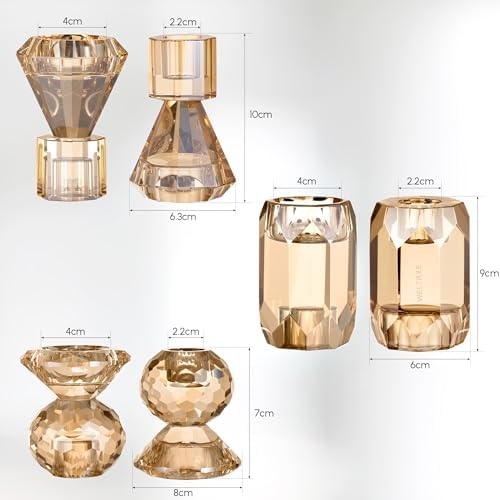 WeltrXe bougeères en cristal, lot de 3 photophores transparents pour bougies bâtons et bougies chauffe-plate, bougeères conception 2 en 1 en cristal pour décorations de table, mariages, fêtes (champagne) - Image 4