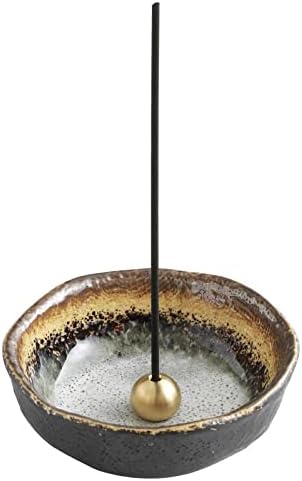Asayu Japon Petit Porte Encens en Céramique Fait au Japon pour les bâts de 83mm Avec Brûleur d'Encens en Laiton, idéal pour la relaxation ou décoration, encensoir modèle traditionnel japonais
