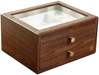 Boîte de Rangement de Bureau à Bijoux en Noyer, Boîte de Présentation en Bois à Double Tiroir pour Bijoux (D 25 * 20 * 13CM)