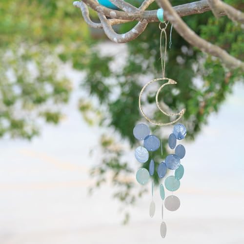 Shells Wind Chime - Blue Shell Wall Decor, Coastal Wind Chimes | Carillons de Venture Suspendus au style Lune, Relaxants de Carillons de Coquille apaisante pour Le Jardin, La Cour, Le Balcon, Le Porche - Image 2