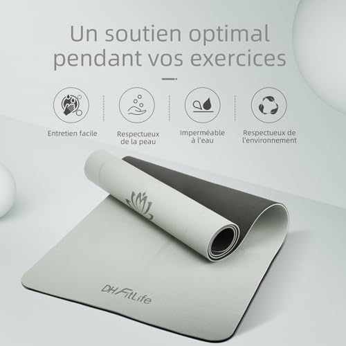 DH Fitlife Tapis de Yoga en TPE, 183 x 61 x 0,6 cm, Tapis de Gymnastique, Antidérapant et écologique des dettes Côtés, Tapis de Fitness Avec Lignes d'orientation - Image 6