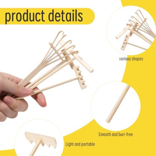 Lot de 4 Mini Accessoires de Jardin Zen en Bois - Râteau à Sable Zen - Bac à Sable Miniature - Petit Râteau Zen - Bricolage pour la Maison, Le Bureau et la Décoration de table - Image 4