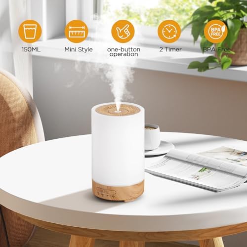 Romon Difffuseur d'Huile Essentiellle, 150 ml diffuseur arômes, ultrasonique diffuseur huiles Essentielles electrique Avec 7 Couleurs LED HUMIDIFICAUR D'AIR AIRSER Bureau de l'appartement Maison Yoga - Image 4