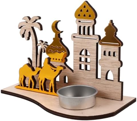 Cabilock Bougeoir en Bois en forme de Lune, bougeoir en forme de château d'hétoiles du Ramadan, bouge