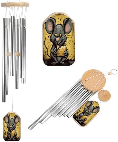 Carillon éolien pour l'Eltterieur, le rat giga un Morceau de Fromage - Tons Méloquiques apaisants - Carillon à ventilateur pour extérieur, terrasse, Maison ou Jardin - 6 tubes en alliage d'aluminium - 52,1 cm