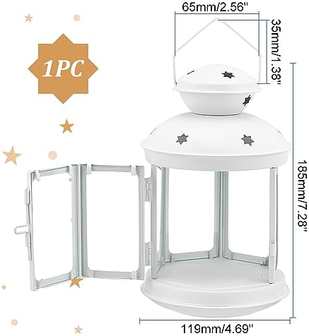 Ahandmaker Lanternes à Bougie au Design Vintage Avec étoiles, bougeoir portable en fervec fenêtre en verre transparent, lampe de nuit, décoration romantique de Noël, Fête de Mariage (Blanc) - Image 2