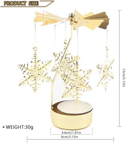 CHANDELIER ROTATIF 360 ° ROMANTIQUE TOURNANTE BOUGEOIR 4,6 X 13 cm Bougeoir de Noel Décoration anniversaire Décoration de Cheminée de Fête de Mariage pour Maman Femme et Enfant Cadeaux (Flocon de Neige) - Image 3
