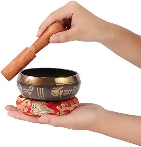 Byou bol chantant Tibétain, 9,5 cm Méditation Bol Avec Manche en Bois - Petit Coussin pour la méditation guérison - Image 4