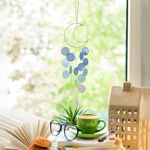 Shells Wind Chime - Blue Shell Wall Decor, Coastal Wind Chimes | Carillons de Venture Suspendus au style Lune, Relaxants de Carillons de Coquille apaisante pour Le Jardin, La Cour, Le Balcon, Le Porche - Image 4