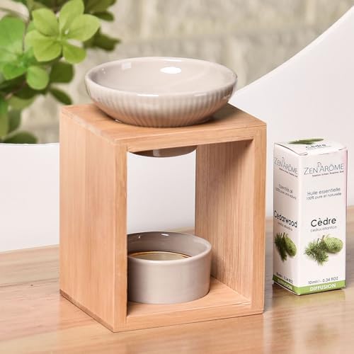 Brûle Parfum Yona - Brûleur Fondant Cire Parfumée - Difffuseur Huile Essentiellle et Parfum d'Ambiance - Bougeoir Aromathérapie Porte Bougie en Bois et CéraMique DÉCORATIF - HAUTEUR: 12 CM - ZEN'Arôme - Image 7