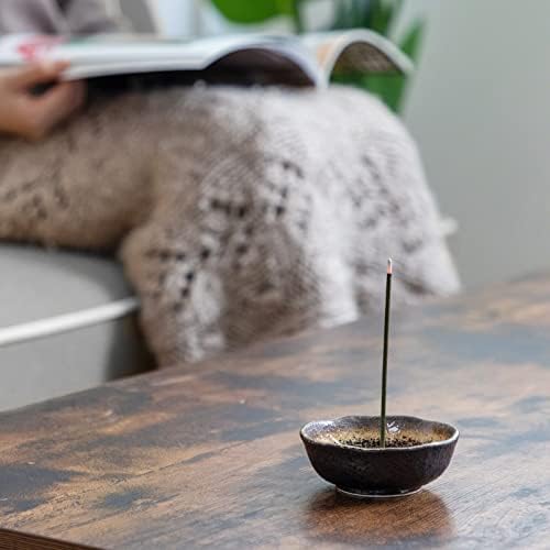 Asayu Japon Petit Porte Encens en Céramique Fait au Japon pour les bâts de 83mm Avec Brûleur d'Encens en Laiton, idéal pour la relaxation ou décoration, encensoir modèle traditionnel japonais - Image 3