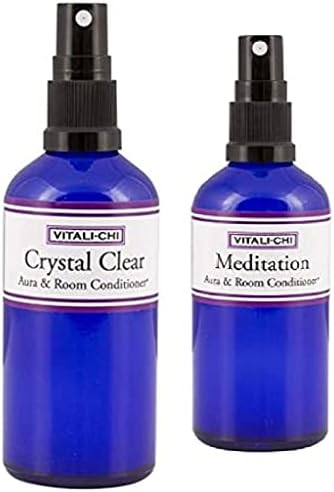 Vitali-Chi Crystal Clear Lot de Vaporisateurs de Méditation 100 ml ET 50 ml Aura & Room - Avec Huiles Essentielles Pure TEATREE CITRON, LAVANDE ET ELEMI