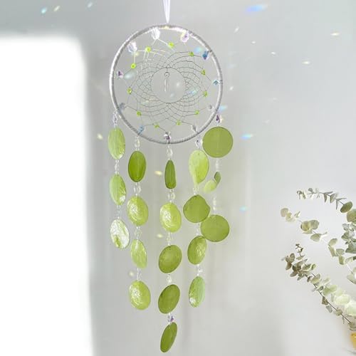 Carillon à Vent Artisanal Avec de Beaux Coquillages et apaisant pour les Cristaux (Vert) - Image 2