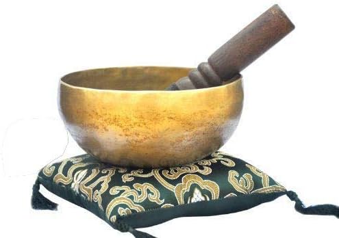 Bol chantant tibétain pour la méditation avec 7 Métaux, Coussin et mailet en daim et cuir 17,8 cm