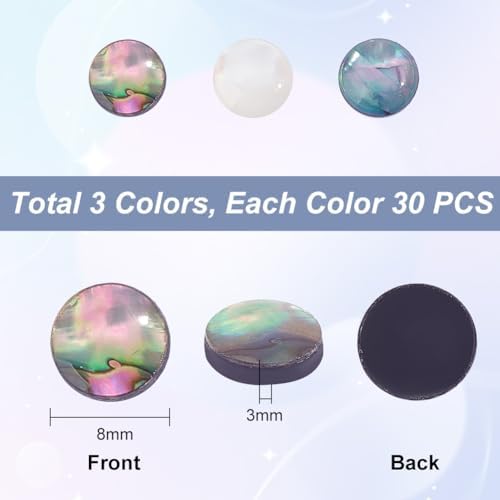 Ph Pandahall 90pcs 3 Couleurs Imitation Coquille d'Ormeau Cabochons, Cabochons à Dos Plat de 8 mm Demi-ronds Dôme en Acrylique Embelloss - Image 2