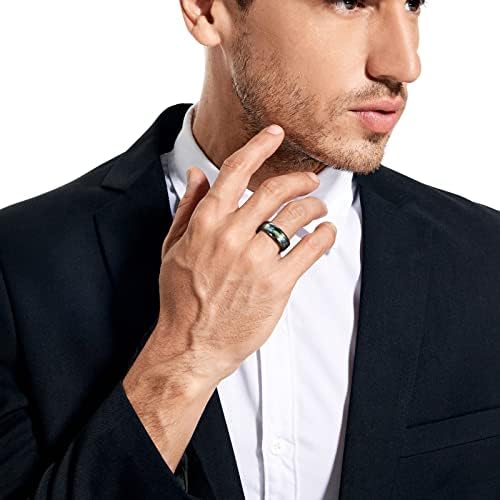 Nuncad bague en tungstène noir / argent / ou / vert Avec Coquille d'Abalone / Ondululation / Émerade 8 mm Alliance Anneau pour Homme Femme - Image 2