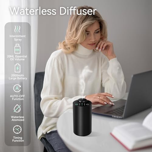 Diffuseur sans eau pour les huiles Essentielles, battant la batterie ， la technologie des ultrasons, le diffuseur de voitures, l'alliage en aluminium noir - Image 3