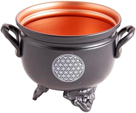 Brûleur d'Encens «Fleur de Vie» - Chaudron Ritual en Fer Avec Anse en Fonte - Caldron Mystique pour enceller, Wicca, Ésotérisme, Autel et Cérémonies Spiriguelles
