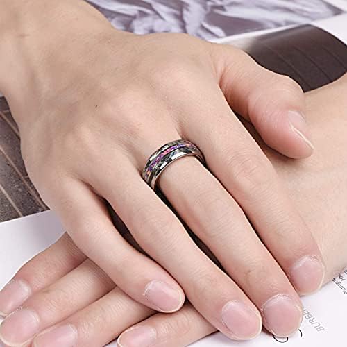 Vakki Bague en Carbure de Tungstène pour homme Femme 8 mm Véritable L'Opale Synthétique Carmin / Pourpre / Vert et Coquille d'Ormeau Bague de FiançAlles Mariage Taille 54 à 72 - Image 4