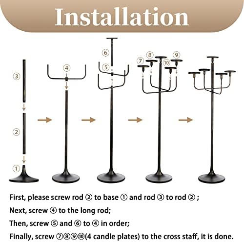 Sziqiqi 122cm bougeères noirs luliers en metal lot de 2, candelabre à 5 bras porte-bougeoir pour bougies - Image 6