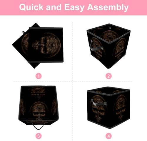 Vapokf boîte de rangement pliable en tissu cube avec poignées couler des joués, vêts, livres, pancarte, chambre, maisons - rituel mystique antique de la mort - Image 5