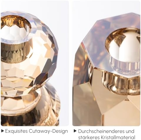 WeltrXe bougeères en cristal, lot de 3 photophores transparents pour bougies bâtons et bougies chauffe-plate, bougeères conception 2 en 1 en cristal pour décorations de table, mariages, fêtes (champagne) - Image 3