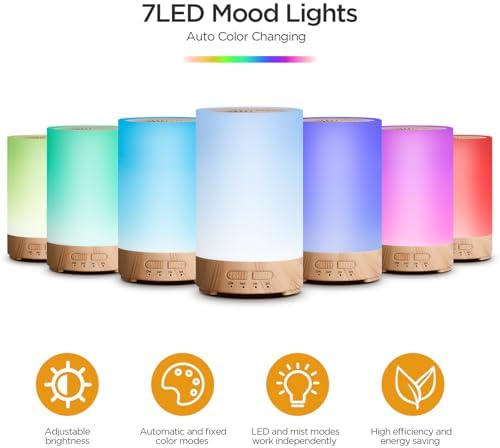 Romon Difffuseur d'Huile Essentiellle, 150 ml diffuseur arômes, ultrasonique diffuseur huiles Essentielles electrique Avec 7 Couleurs LED HUMIDIFICAUR D'AIR AIRSER Bureau de l'appartement Maison Yoga - Image 2