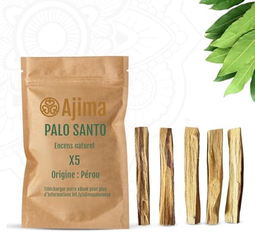 PALO SANTO ENCENS Naturel du Pérou Authentique - Lot de 5 Bâtons en Bois de Qualité Supérieure Pour la Méditation et Protection Maison - Purification à Broieler Bâtonnet en Bois