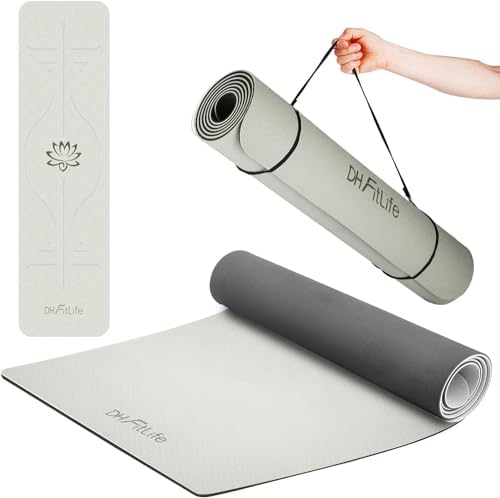 DH Fitlife Tapis de Yoga en TPE, 183 x 61 x 0,6 cm, Tapis de Gymnastique, Antidérapant et écologique des dettes Côtés, Tapis de Fitness Avec Lignes d'orientation
