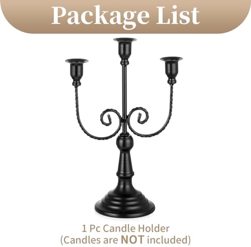 Sziqiqi Bougeoirs Chandeliers à 3 branches, 29,5cm de lustres bougeères en métal pour halloween Table à la table de la basse chimine, noir, noir - Image 6