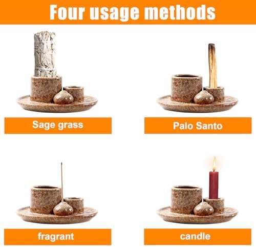 Pritok - Porte-Encens 4 en 1 - Porte-Encens à Sauge - Bol en Céramique pour le tout Encens, Bâts d'Ences, Palo Santo, Sauge Blanche, Bâts d'Encens et Bougeoir - Image 6
